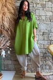 Tasha Cushion Cotton Oversized Shirt Tunic Verde